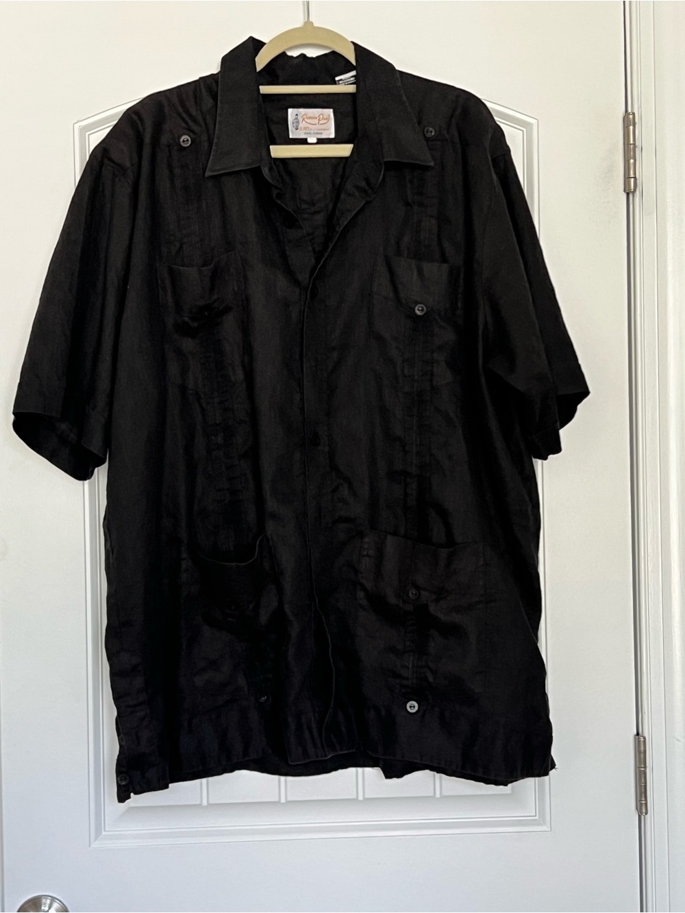 Ramón Puig Black Linen Short-Sleeve Guayabera Shirt Made in Panama Size 3XL